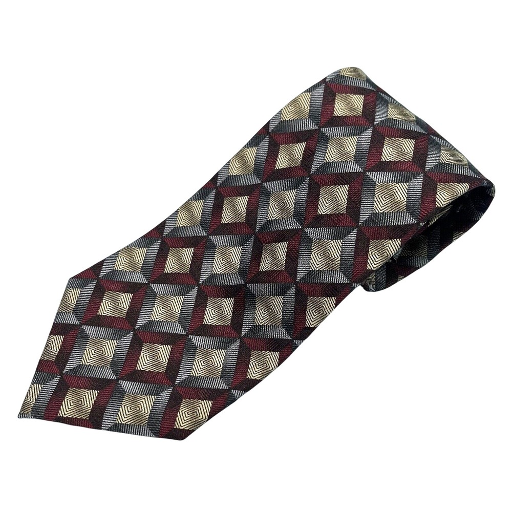 JZ RICHARDS DOUBLE BLACK Red/Gray DIAMOND PRINT Extra Long SILK Men's NECK TIE